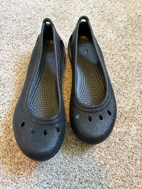 Crocs Ballet Flats Girls Size 1 Junior Ballerina Black Sparkles Slip On